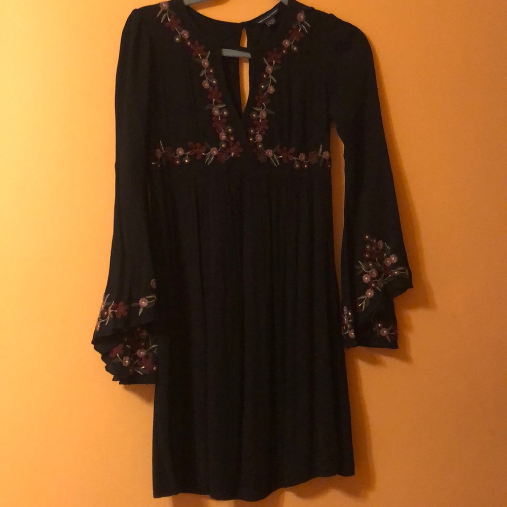 American Eagle Black dress with purple flowers